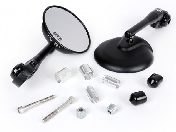 Pair Of Mirrors Moto Nostra 1406, Aluminium Cnc, Round, Handlebar Ends Matt Black