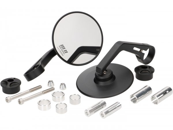Pair Of Mirrors Moto Nostra 1407, Aluminium Cnc, Ø=95mm Round, Handlebar Ends Matt Black