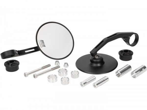 Pair Of Mirrors Moto Nostra 1408, Aluminium Cnc, Ø=95mm Round, Handlebar Ends Matt Black