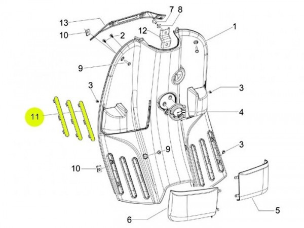 Front Footboard Strip Piaggio  Black