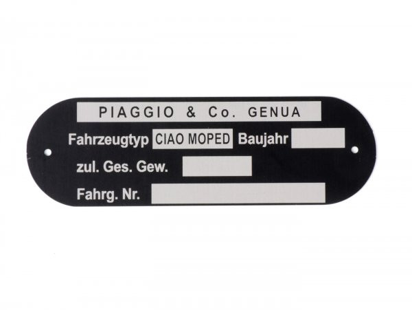 Nameplate Oem Quality Piaggio & Co Ciao Moped *blanko*