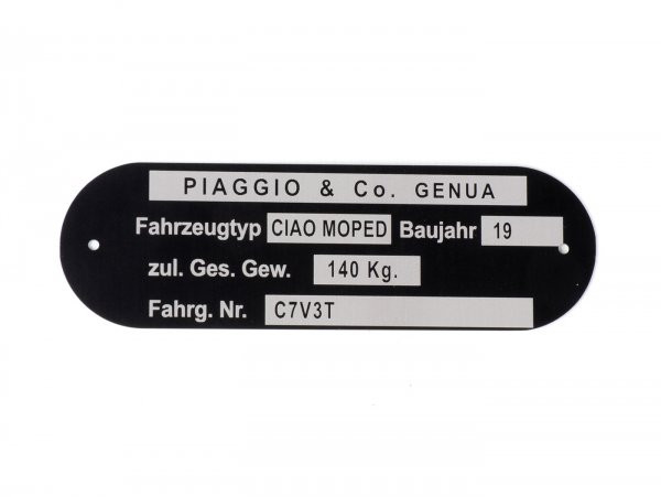Nameplate Oem Quality Piaggio & Co Ciao Moped *c7v3t*