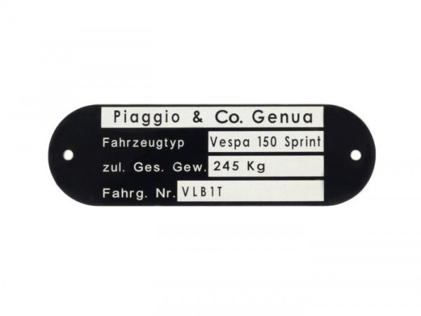 Vehicle Id Number Plate Oem Quality  Vespa 150 Sprint Vlb1t