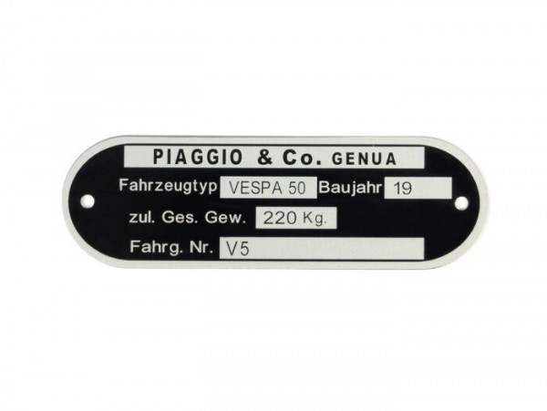 Vehicle Id Number Plate Oem Quality  Vespa 50 V5