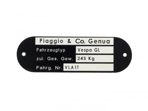 Vehicle Id Number Plate Oem Quality  Vespa Gl Vla1t