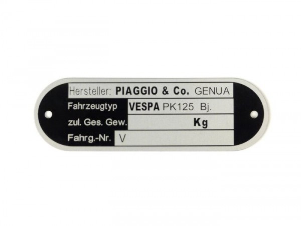 Vehicle Id Number Plate Oem Quality  Vespa Pk125 V