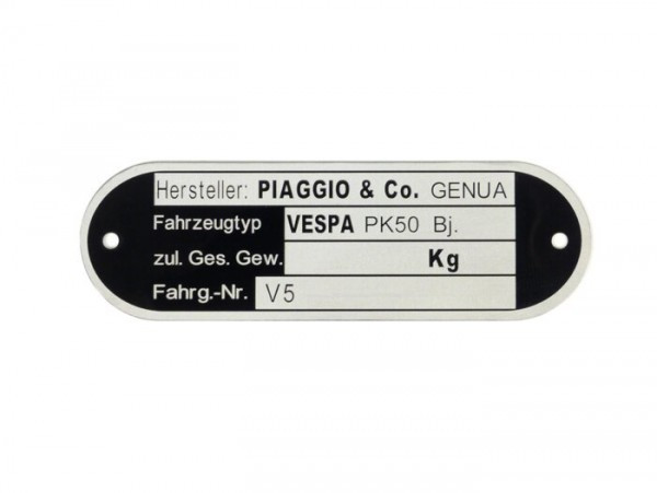 Vehicle Id Number Plate Oem Quality  Vespa Pk50 V5