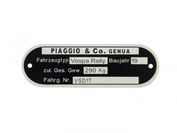 Vehicle Id Number Plate Oem Quality  Vespa Rally Vsd1t