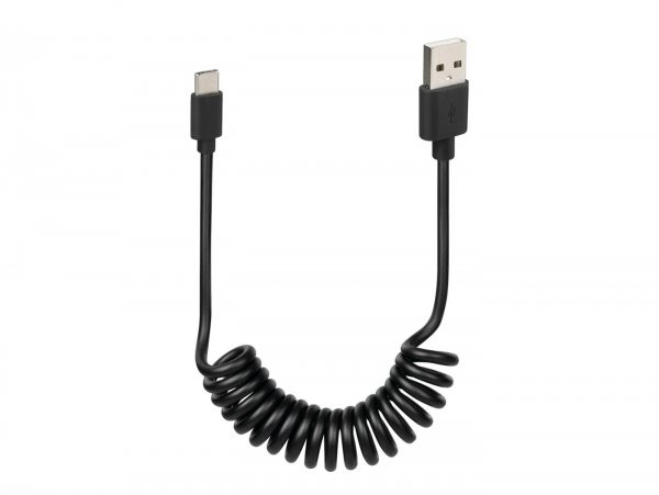 Usb Spiral Cable / Charging Cable Optiline Type C  100cm Black