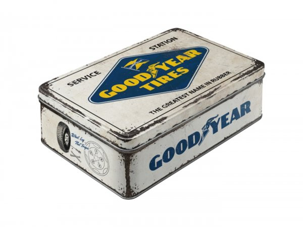 Storage Tin, Flat Nostalgic Art "goodyear  Logo White"  23x16x7cm (2.5l)