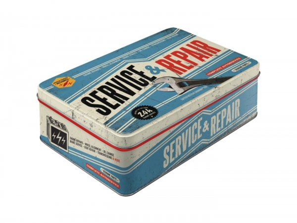 Storage Tin, Flat Nostalgic Art "service & Repair"  23x16x7cm (2.5l)