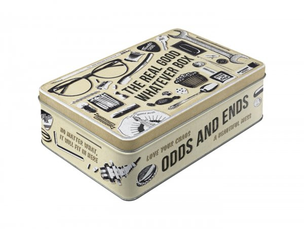 Storage Tin, Flat Nostalgic Art "whatever Odds & Ends Box"  23x16x7cm (2.5l)