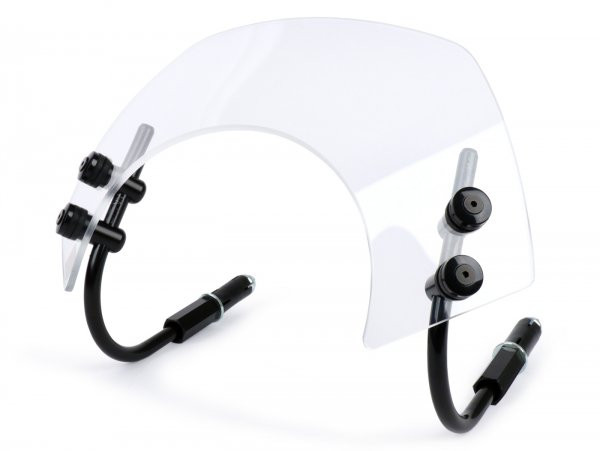 Flyscreen With Black Brackets Moto Nostra, W=300mm, H=105mm Vespa Gts 125300cc Hpe (2019-2022)  Colourless