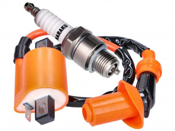 Ignition Upgrade Kit Naraku High Output 1pin Ignition Coil And Spark Plug Iridium Short Thread For Minarelli 2stroke Horizontal, Upright Ac, Lc