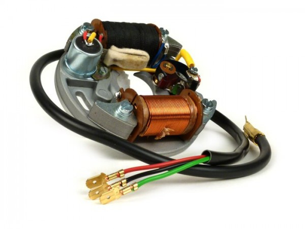Ignition Vespa Stator (point Set Ignition, 3 Cables, 6v, 2 Coils, Short Point Set)  Inner Ignition Coil