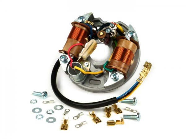 Ontsteking vespa Grondplaat (kontaktOntsteking, 5 Kabel, 6v, 2 Spulen, korte Kontakte)