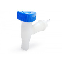 Ablasshahn voor Wasserkanister Weithals -HÜNERSDORFF, Profi- 22mm Draad, natur (transparant) met blauwwem Drehgriff