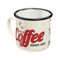 Tasse - Emaille-Becher -Nostalgic Art- "Strong Coffee Served Here", Ø=8cm x 8cm, 360ml