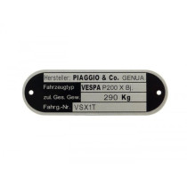 Vehicle Id Number Plate Oem Quality  Vespa P200 X Vsx1t
